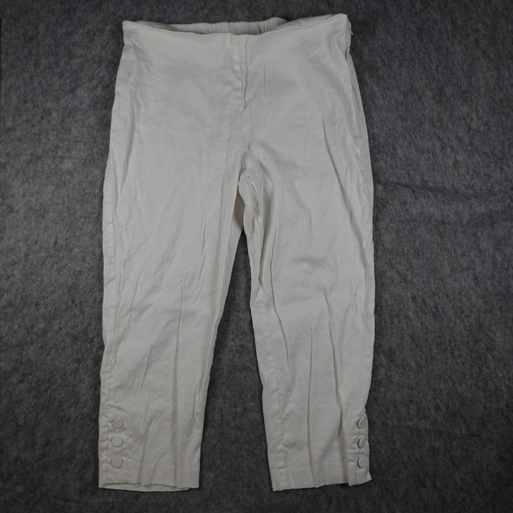 J Jill Pant Women Large Petite White Linen Blend Stretch Button Hem Crop Beachy